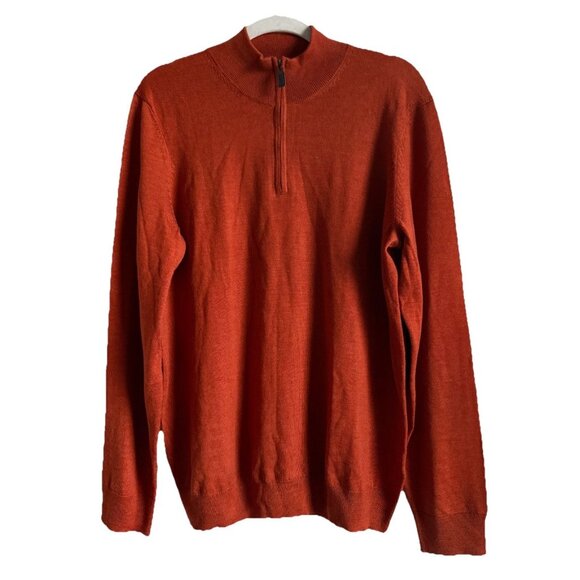 Jos A Bank Mens Merino Wool Tailored Fit 1/4 Zip Sweater Burnt Orange Size L NEW - Picture 1 of 12